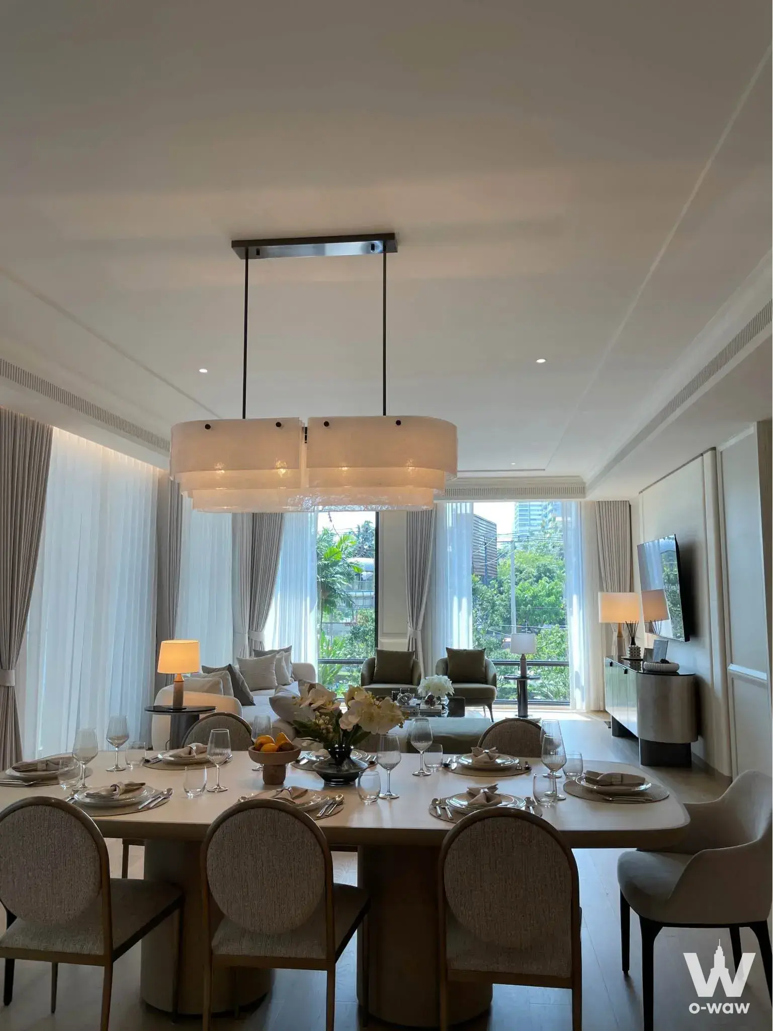 Spacious open-plan dining and living area in 3-bed condo for sale at InterContinental Residences Hua Hin