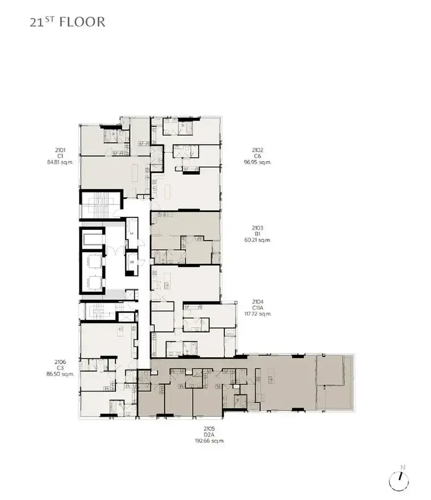 Floor plan of 3-bed condo for sale in ROMM CONVENT showing unit layouts and square meterage on the 21st floor