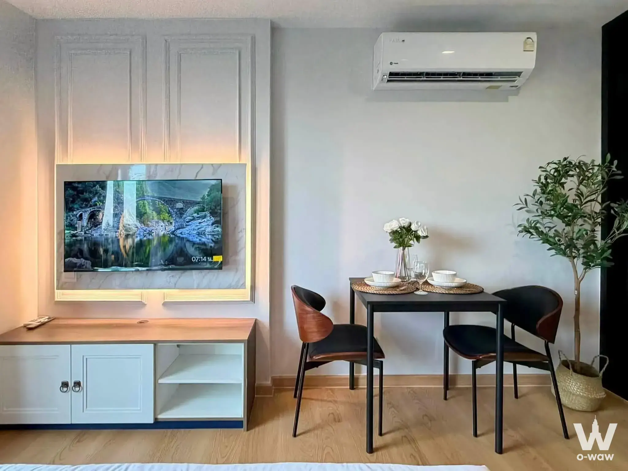 Furnished 1-bed condo living room at THE BASE Phuket
