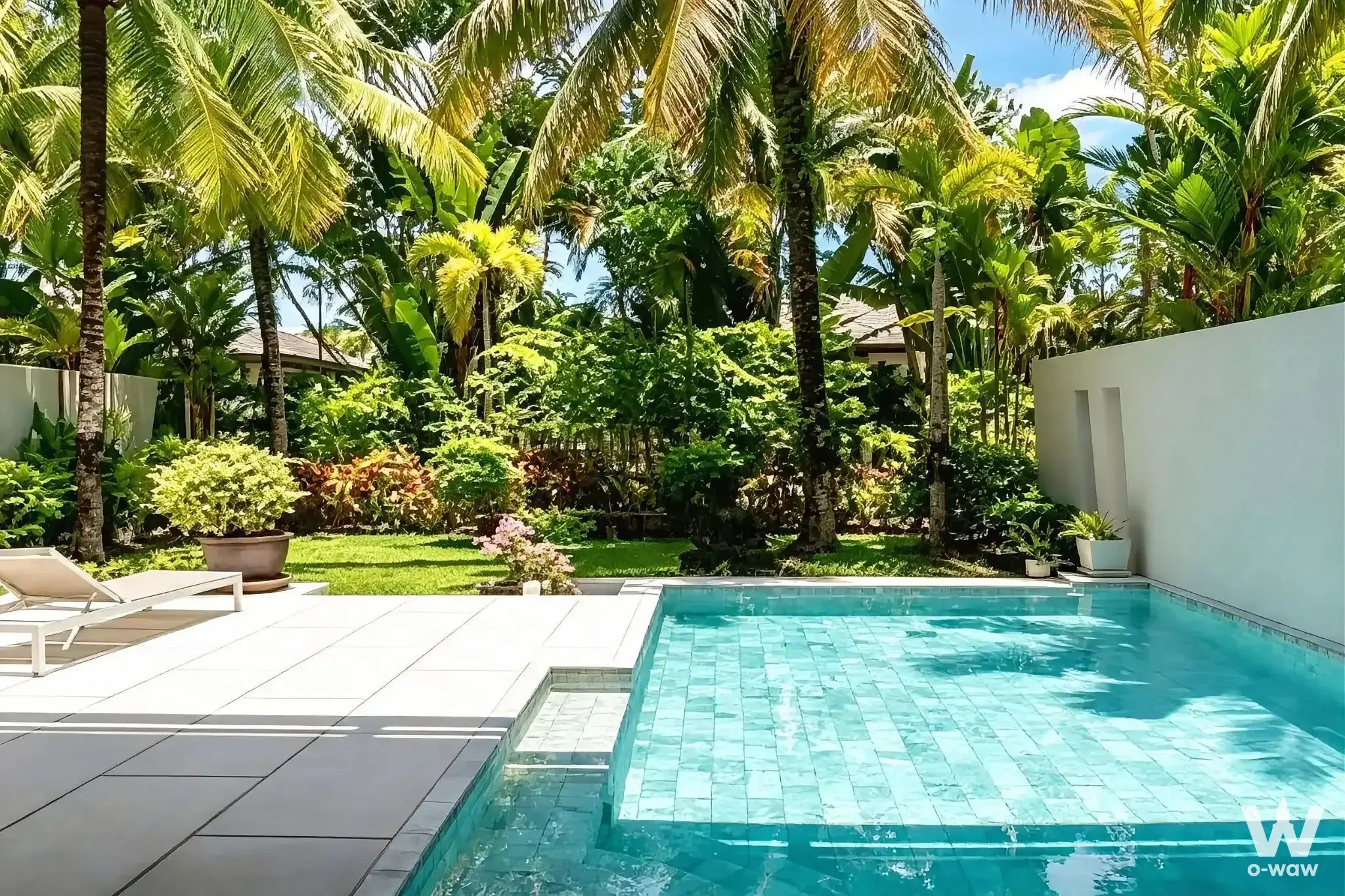 Mandala Condominiums 2-bed private pool area with tropical garden and sun loungers