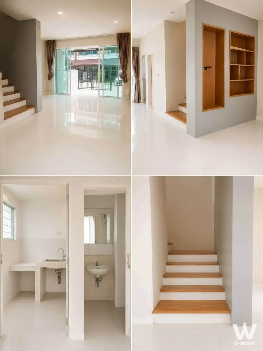 Empty modern 3-bed townhouse for rent in Baan Klang Muang Kaset-Nawamin featuring high-gloss floors and minimalist design