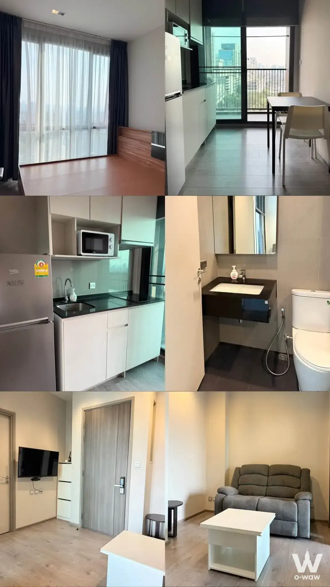 Whizdom Avenue Ratchada-Ladprao condo collage showing living room, kitchen, and bedroom areas