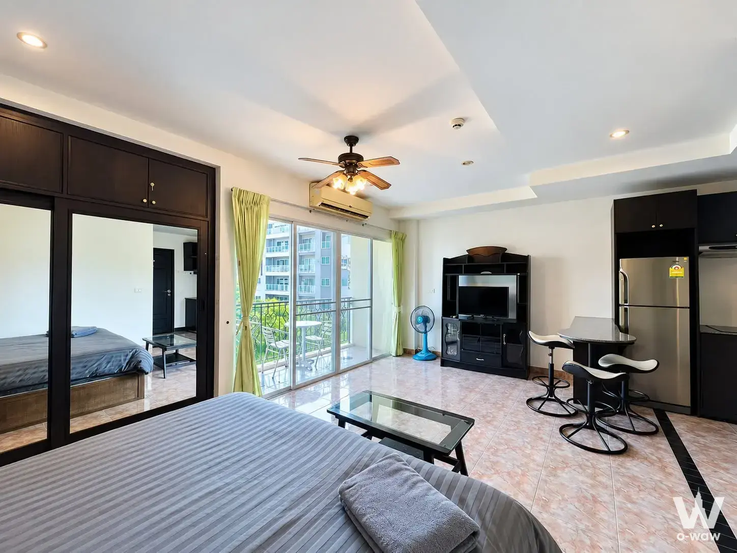 1-bed condo for sale in Siam Oriental Tropical Garden featuring mirrored wardrobe and balcony view